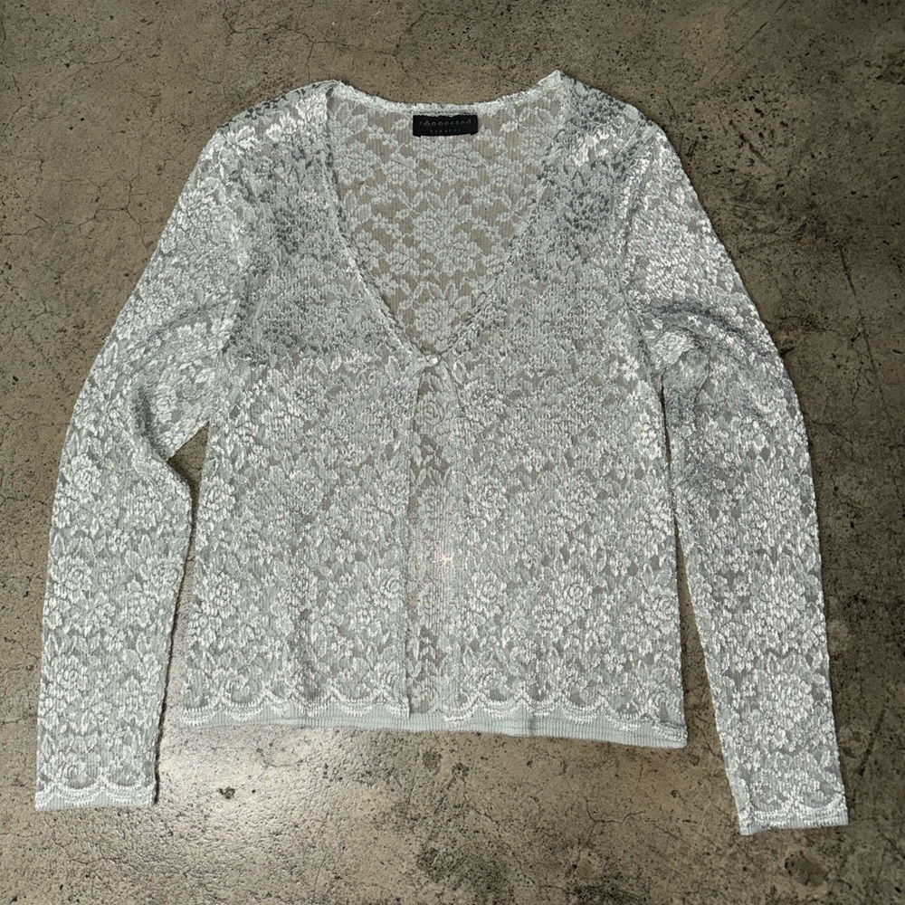 Connected apparel fully sheer lace cardigan size M